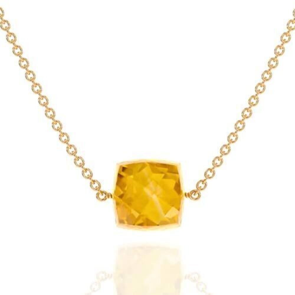 5229 Citrine Necklace , Premium Gold Cube Necklaces - Tarnish Free 18K Gold